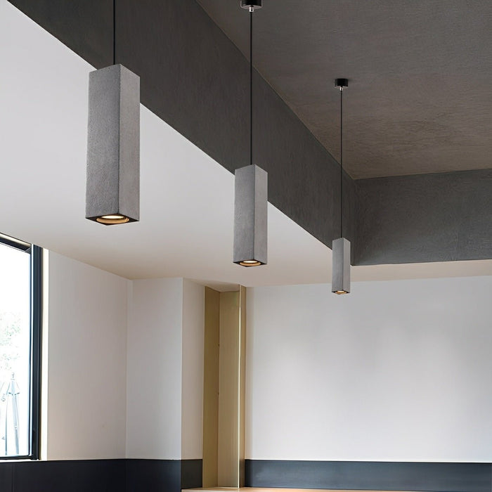Concrete Square LED Pendant Light, Modern Minimalist, Adjustable, GU10, Kitchen/Dining Room/Bar/Bedroom