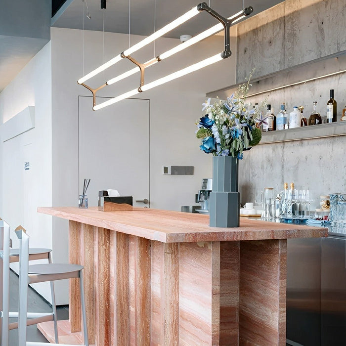 Scandinavian Minimalist LED Long Strip Pendant Light, Stainless Steel, 4500K Neutral White for Living Room/Kitchen/Dining