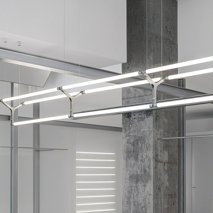 Scandinavian Minimalist LED Long Strip Pendant Light, Stainless Steel, 4500K Neutral White for Living Room/Kitchen/Dining