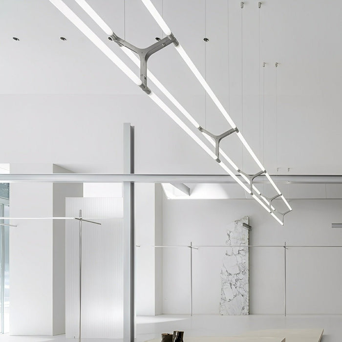 Scandinavian Minimalist LED Long Strip Pendant Light, Stainless Steel, 4500K Neutral White for Living Room/Kitchen/Dining