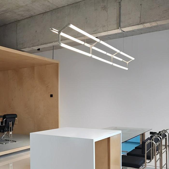 Scandinavian Minimalist LED Long Strip Pendant Light, Stainless Steel, 4500K Neutral White for Living Room/Kitchen/Dining