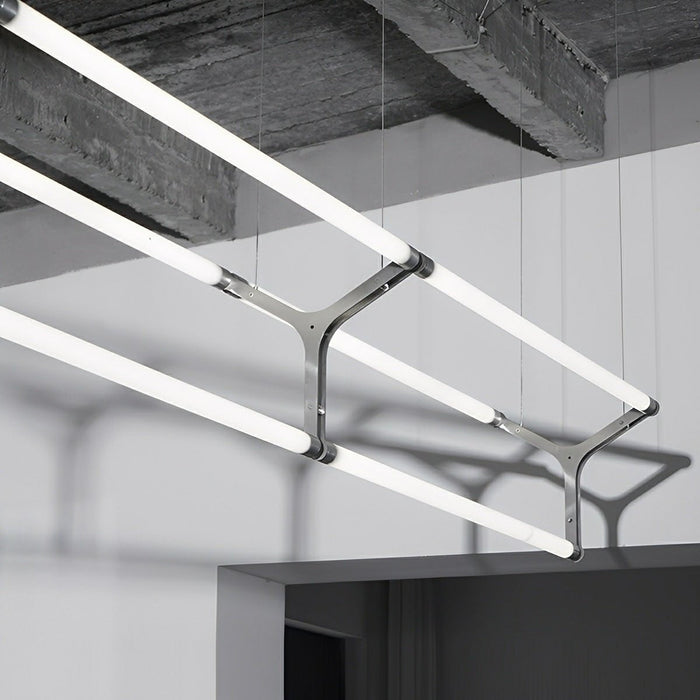 Scandinavian Minimalist LED Long Strip Pendant Light, Stainless Steel, 4500K Neutral White for Living Room/Kitchen/Dining