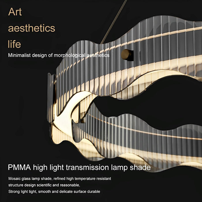 Modern Minimalist Water Wave Glass Pendant Light, 3-Color Dimmable, Statement Piece for Living Room/Dining Room/Bedroom