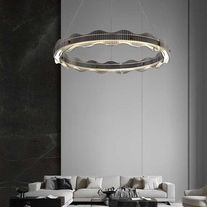 Modern Minimalist Water Wave Glass Pendant Light, 3-Color Dimmable, Statement Piece for Living Room/Dining Room/Bedroom