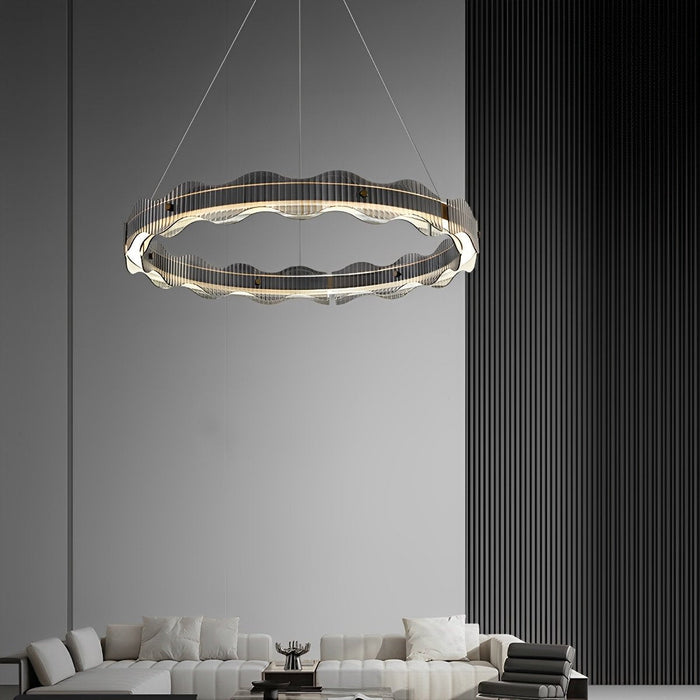 Modern Minimalist Water Wave Glass Pendant Light, 3-Color Dimmable, Statement Piece for Living Room/Dining Room/Bedroom