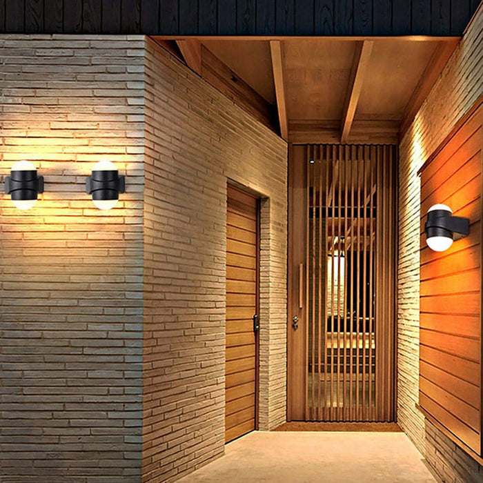 Round Waterproof LED Black Modern Up and Down Lights Outdoor Wall Sconces