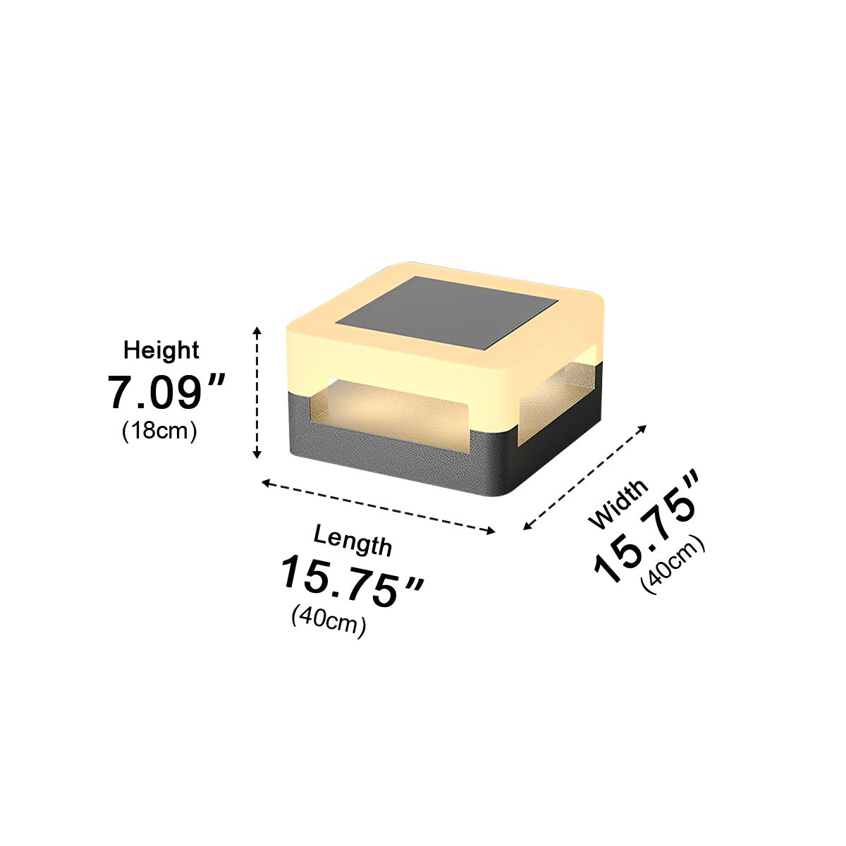 Solar Powered, Waterproof IP65, Modern Square LED Outdoor Post Light for Garden/Yard/Patio, Dusk to Dawn Sensor