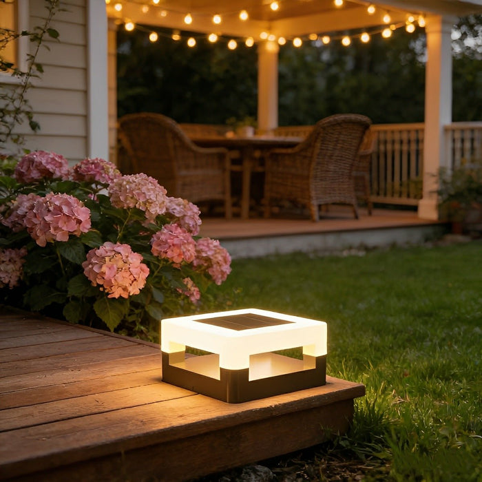 Solar Powered, Waterproof IP65, Modern Square LED Outdoor Post Light for Garden/Yard/Patio, Dusk to Dawn Sensor