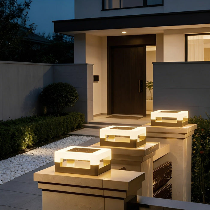 Solar Powered, Waterproof IP65, Modern Square LED Outdoor Post Light for Garden/Yard/Patio, Dusk to Dawn Sensor