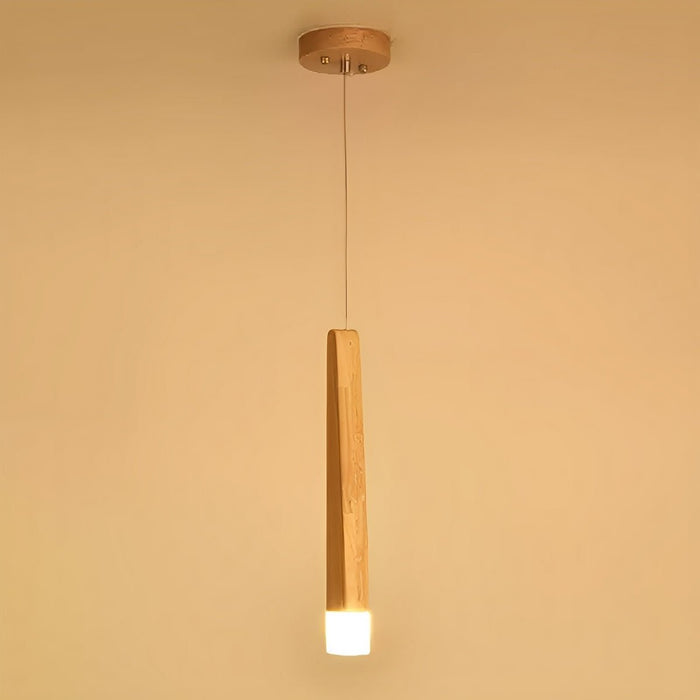 Wood Stick Pendant Light, Minimalist LED, Adjustable Height for Dining Room/Kitchen/Living Room Decor