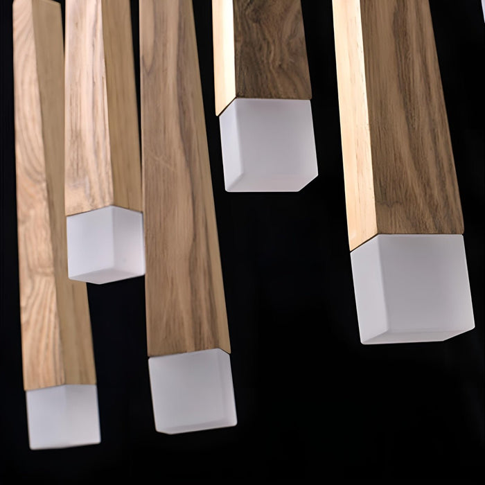 Wood Stick Pendant Light, Minimalist LED, Adjustable Height for Dining Room/Kitchen/Living Room Decor
