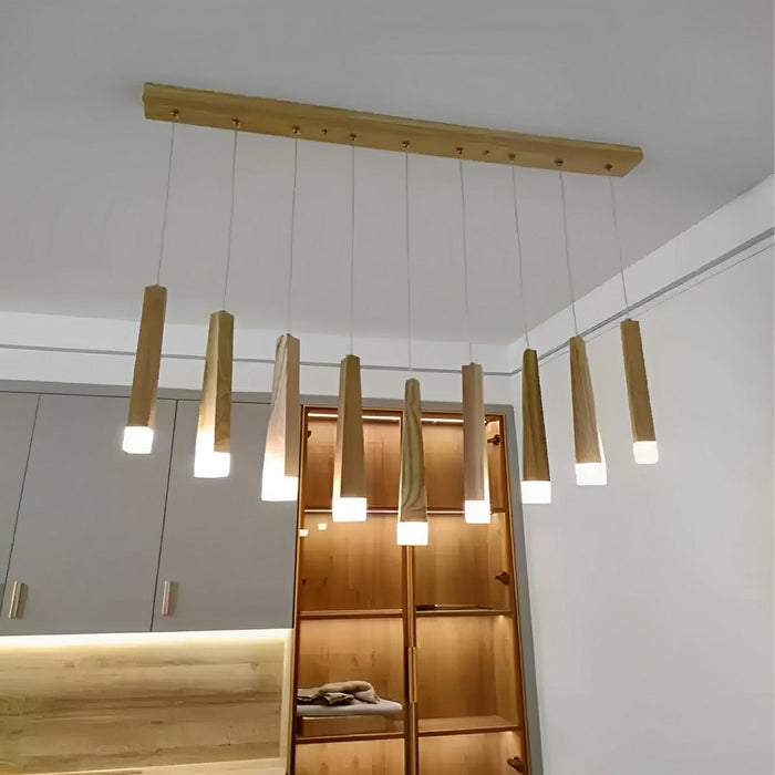 Wood Stick Pendant Light, Minimalist LED, Adjustable Height for Dining Room/Kitchen/Living Room Decor