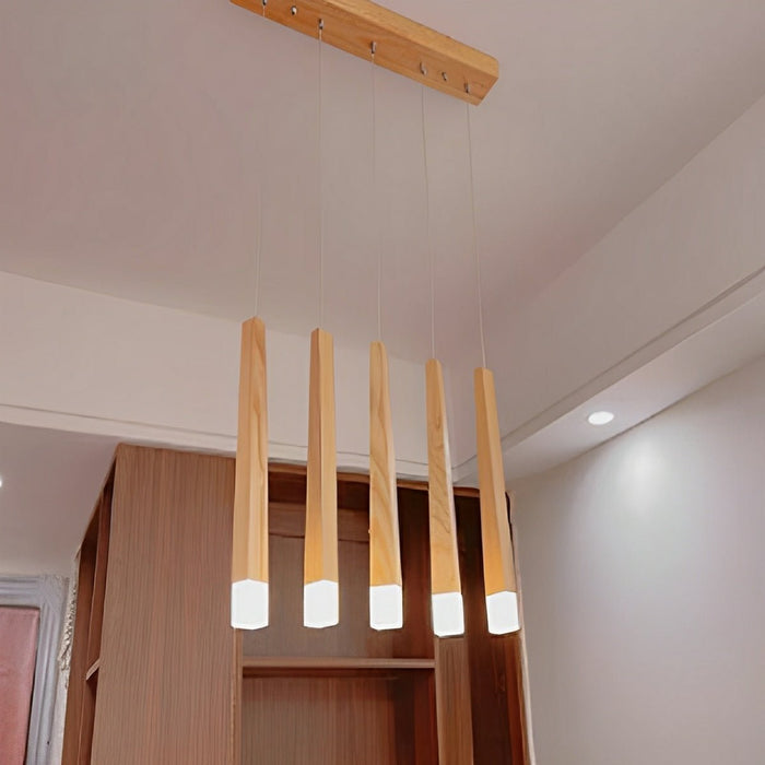 Wood Stick Pendant Light, Minimalist LED, Adjustable Height for Dining Room/Kitchen/Living Room Decor