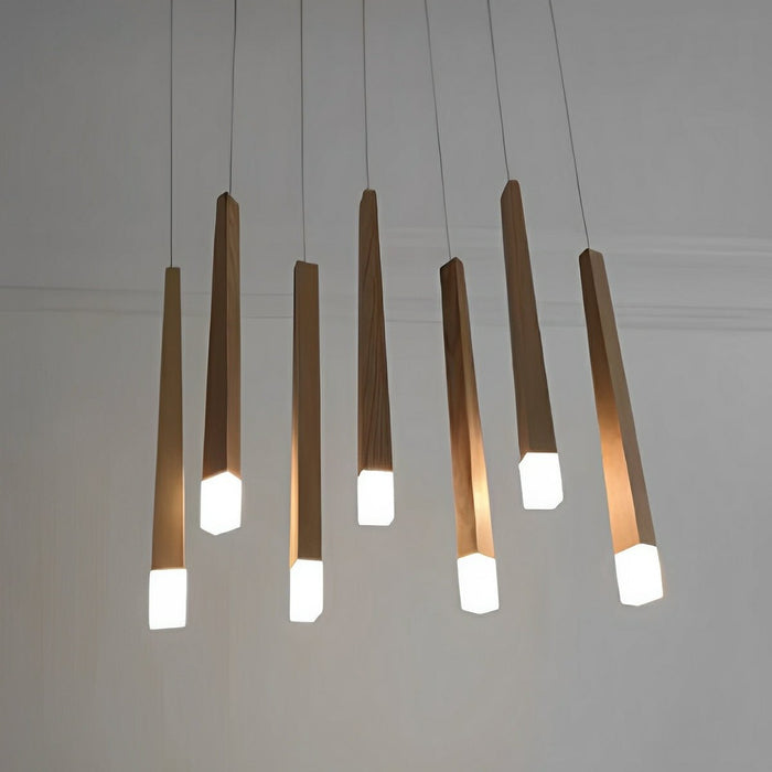 Wood Stick Pendant Light, Minimalist LED, Adjustable Height for Dining Room/Kitchen/Living Room Decor