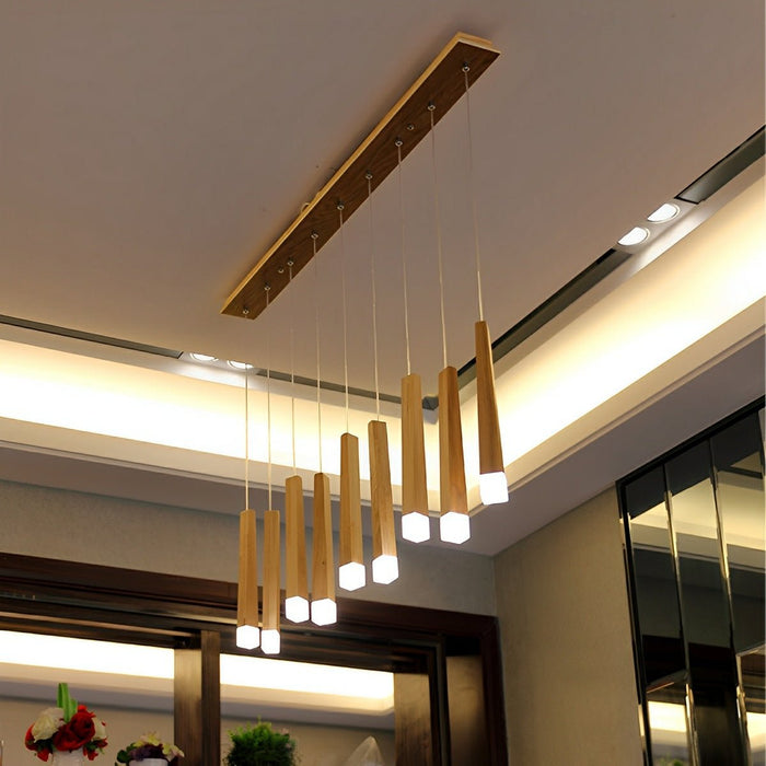 Wood Stick Pendant Light, Minimalist LED, Adjustable Height for Dining Room/Kitchen/Living Room Decor