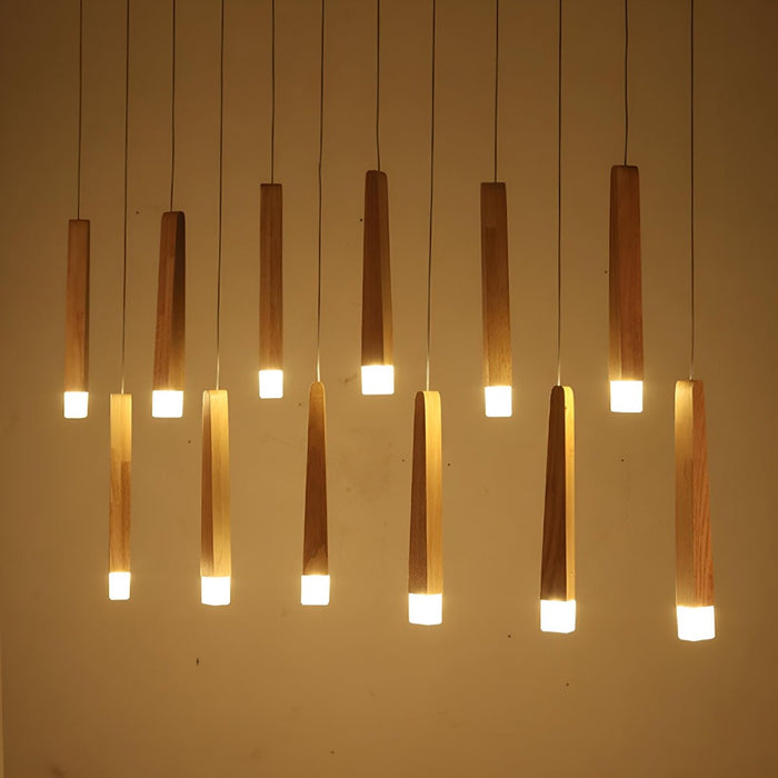 Wood Stick Pendant Light, Minimalist LED, Adjustable Height for Dining Room/Kitchen/Living Room Decor