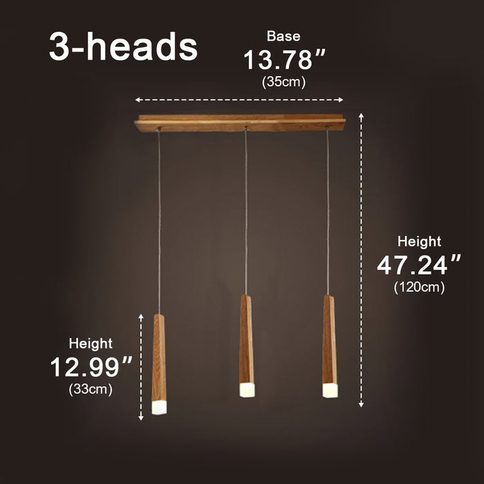 Wood Stick Pendant Light, Minimalist LED, Adjustable Height for Dining Room/Kitchen/Living Room Decor