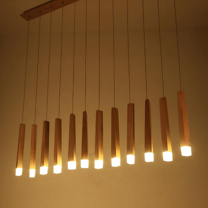 Wood Stick Pendant Light, Minimalist LED, Adjustable Height for Dining Room/Kitchen/Living Room Decor