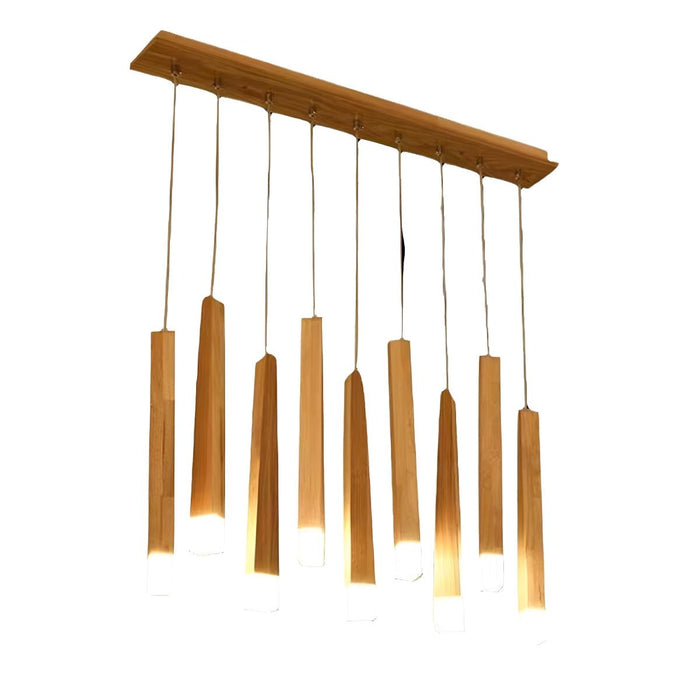 Wood Stick Pendant Light, Minimalist LED, Adjustable Height for Dining Room/Kitchen/Living Room Decor