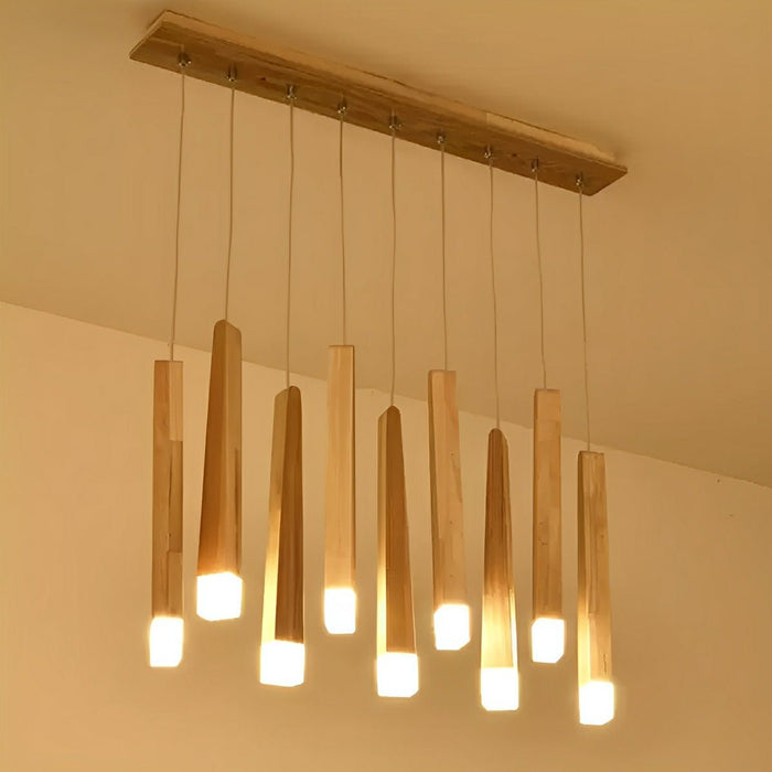 Wood Stick Pendant Light, Minimalist LED, Adjustable Height for Dining Room/Kitchen/Living Room Decor