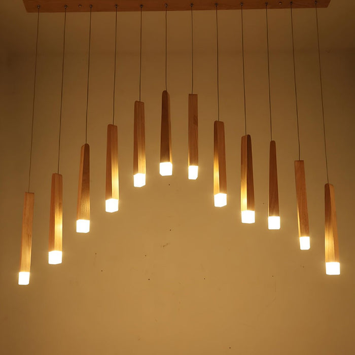 Wood Stick Pendant Light, Minimalist LED, Adjustable Height for Dining Room/Kitchen/Living Room Decor