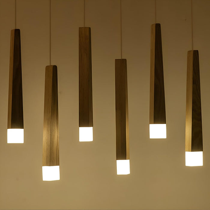 Wood Stick Pendant Light, Minimalist LED, Adjustable Height for Dining Room/Kitchen/Living Room Decor