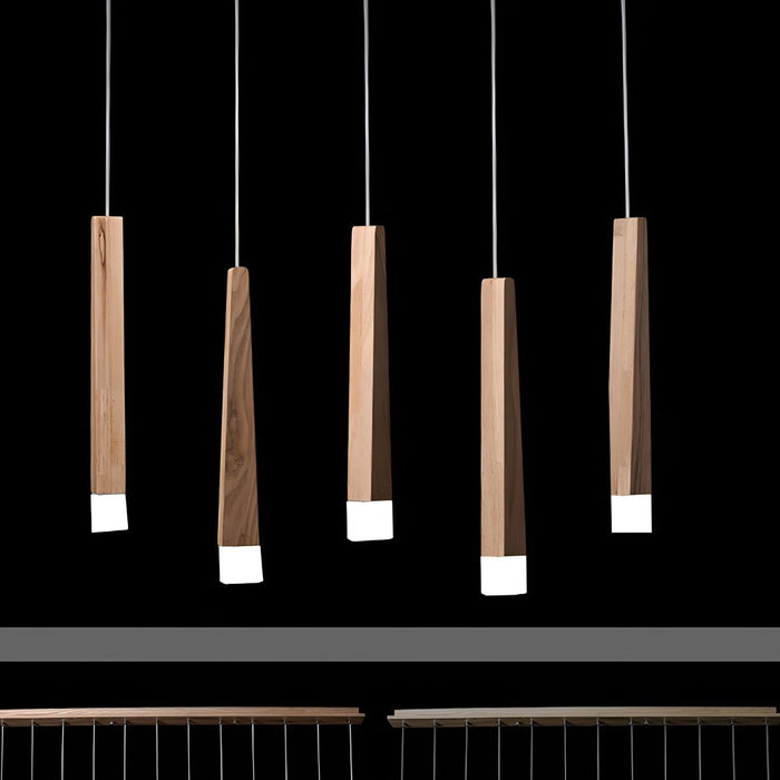 Wood Stick Pendant Light, Minimalist LED, Adjustable Height for Dining Room/Kitchen/Living Room Decor