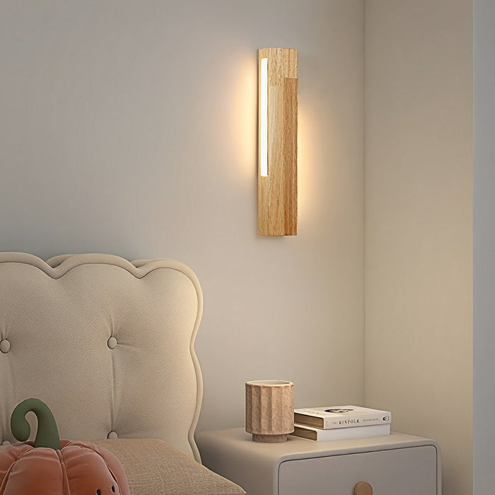 Minimalist Wood LED Wall Sconce, Double-Sided Lighting, 3 Color Modes, Indoor Accent/Bedside Lamp