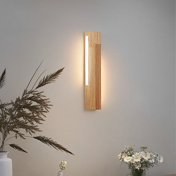 Minimalist Wood LED Wall Sconce, Double-Sided Lighting, 3 Color Modes, Indoor Accent/Bedside Lamp