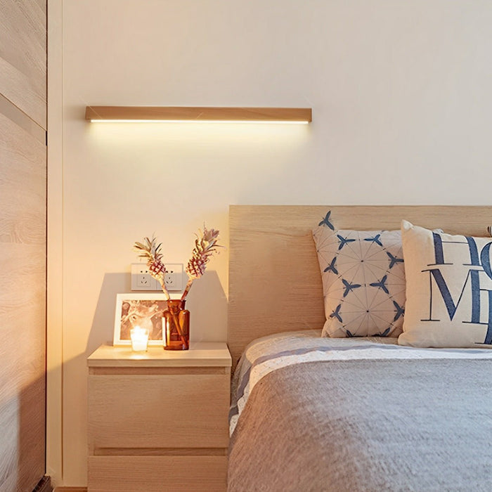 Modern Minimalist Wood LED Strip Wall Sconce, Dimmable Indoor Lighting for Bedroom/Living Room/Dining Room