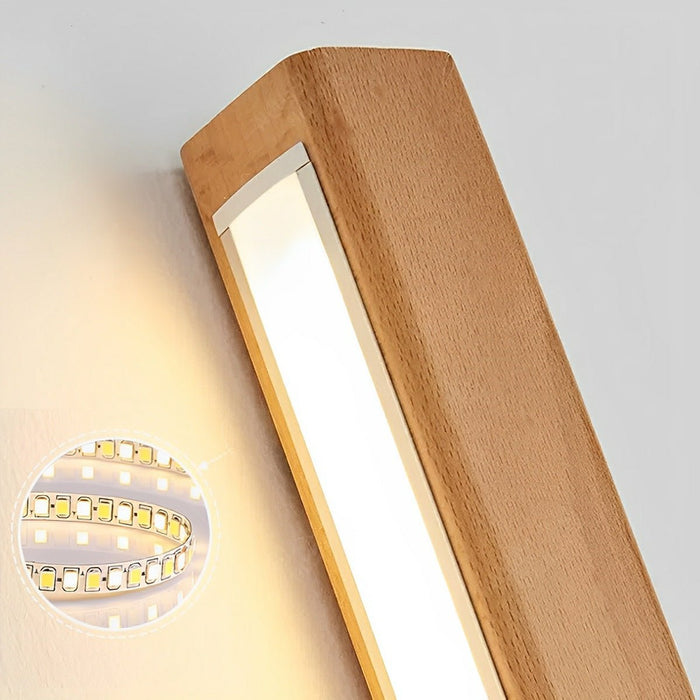 Modern Minimalist Wood LED Strip Wall Sconce, Dimmable Indoor Lighting for Bedroom/Living Room/Dining Room