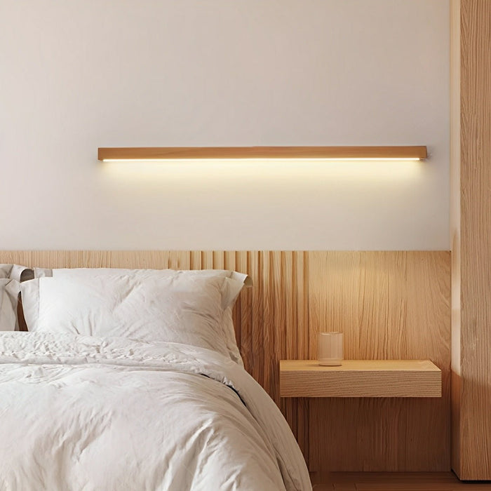 Modern Minimalist Wood LED Strip Wall Sconce, Dimmable Indoor Lighting for Bedroom/Living Room/Dining Room