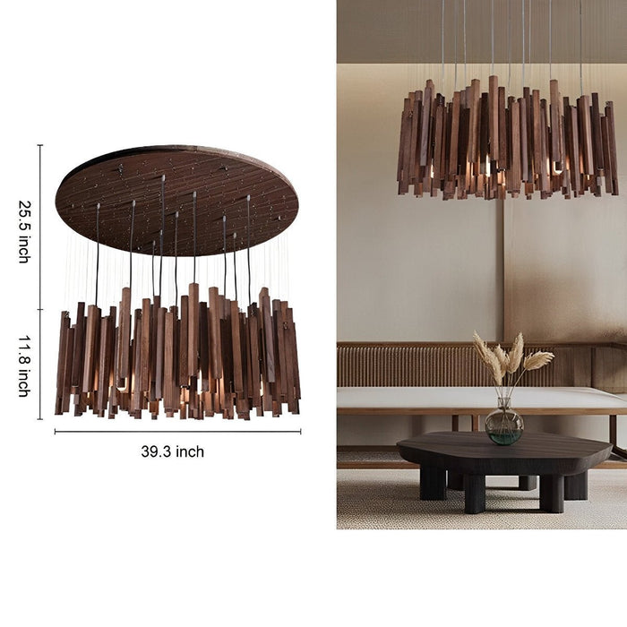 Modern Minimalist Wood Stick Chandelier, LED Warm White Light, Dining Room/Living Room/Bar