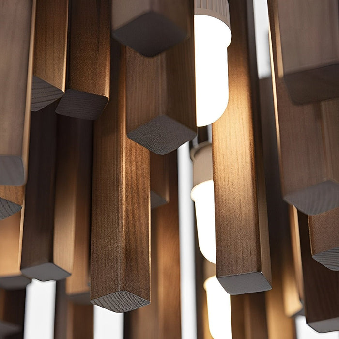 Modern Minimalist Wood Stick Chandelier, LED Warm White Light, Dining Room/Living Room/Bar