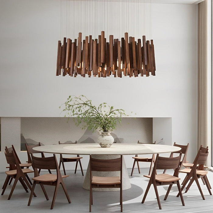 Modern Minimalist Wood Stick Chandelier, LED Warm White Light, Dining Room/Living Room/Bar