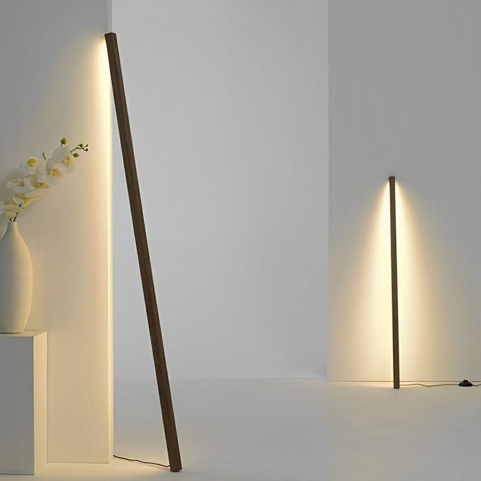 Modern Minimalist Wood Floor Lamp - Plug-in LED Long Strip Design - Contemporary Standing Light for Living Room, Bedroom, Office