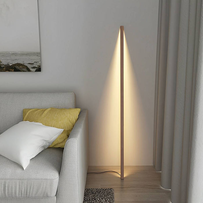 Modern Minimalist Wood Floor Lamp - Plug-in LED Long Strip Design - Contemporary Standing Light for Living Room, Bedroom, Office