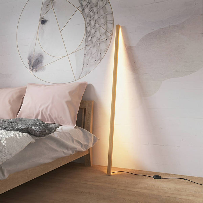 Modern Minimalist Wood Floor Lamp - Plug-in LED Long Strip Design - Contemporary Standing Light for Living Room, Bedroom, Office