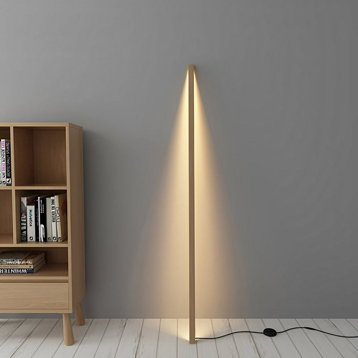 Modern Minimalist Wood Floor Lamp - Plug-in LED Long Strip Design - Contemporary Standing Light for Living Room, Bedroom, Office