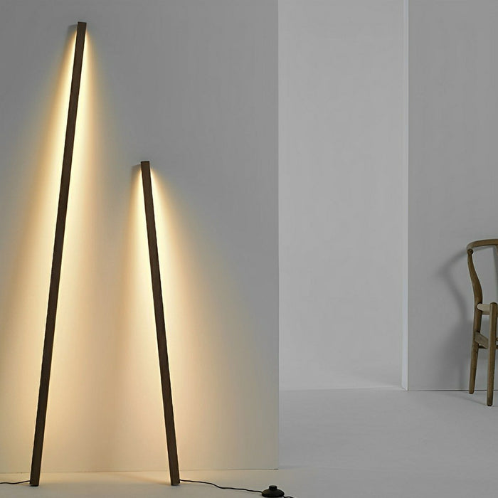Modern Minimalist Wood Floor Lamp - Plug-in LED Long Strip Design - Contemporary Standing Light for Living Room, Bedroom, Office