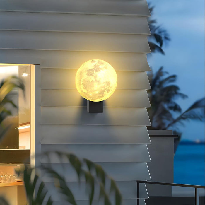 Modern Moon Outdoor Wall Light - Waterproof LED Exterior Porch / Patio Fixture