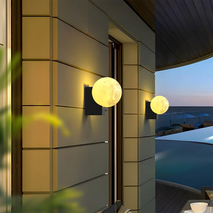 Modern Moon Outdoor Wall Light - Waterproof LED Exterior Porch / Patio Fixture