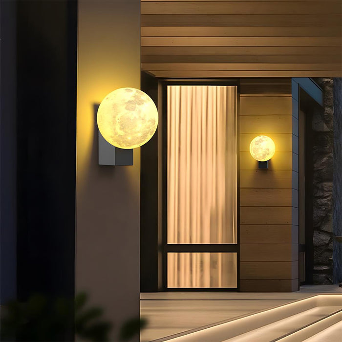 Modern Moon Outdoor Wall Light - Waterproof LED Exterior Porch / Patio Fixture