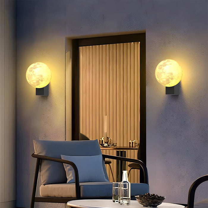 Modern Moon Outdoor Wall Light - Waterproof LED Exterior Porch / Patio Fixture