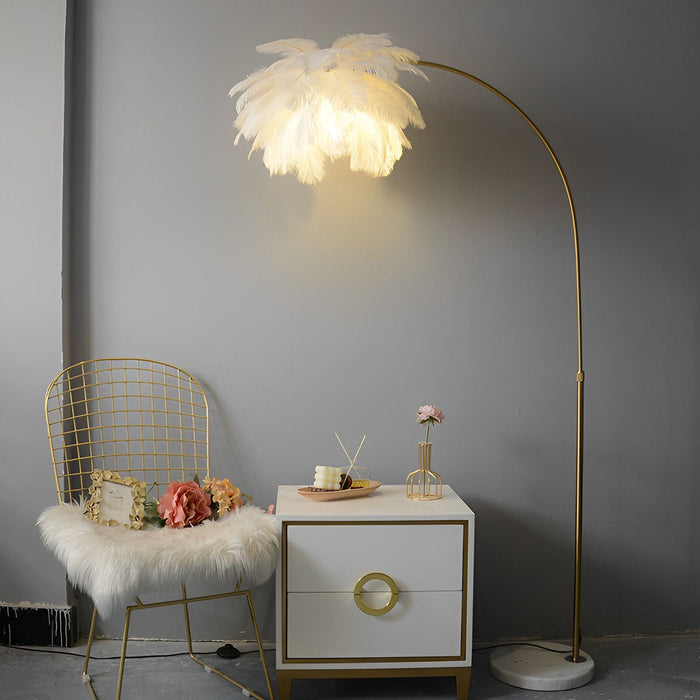 Ostrich Feather Floor Lamp - Modern Romantic Style, Adjustable LED, Dimmable - Elegant Bedroom/Living Room Lighting