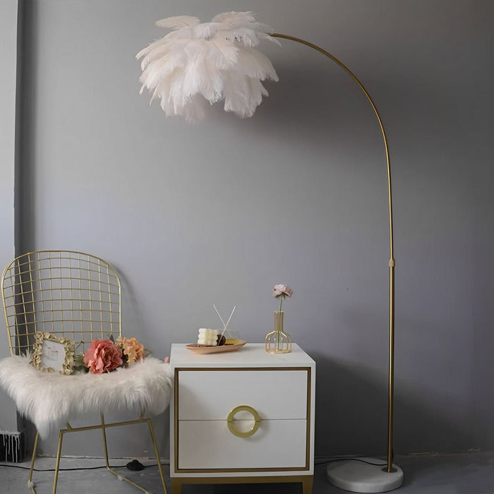 Ostrich Feather Floor Lamp - Modern Romantic Style, Adjustable LED, Dimmable - Elegant Bedroom/Living Room Lighting