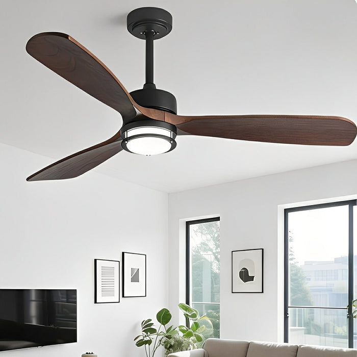 Scandinavian Wood DC Motor Reverse Full-Spectrum LED Ceiling Fan Lights - Modern Design