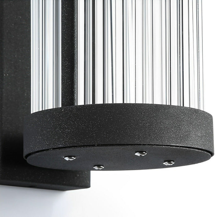 Solar, Dusk to Dawn Waterproof Cylinder LED Wall Sconce, Striped Glass Outdoor Light for Porch/Patio/Yard