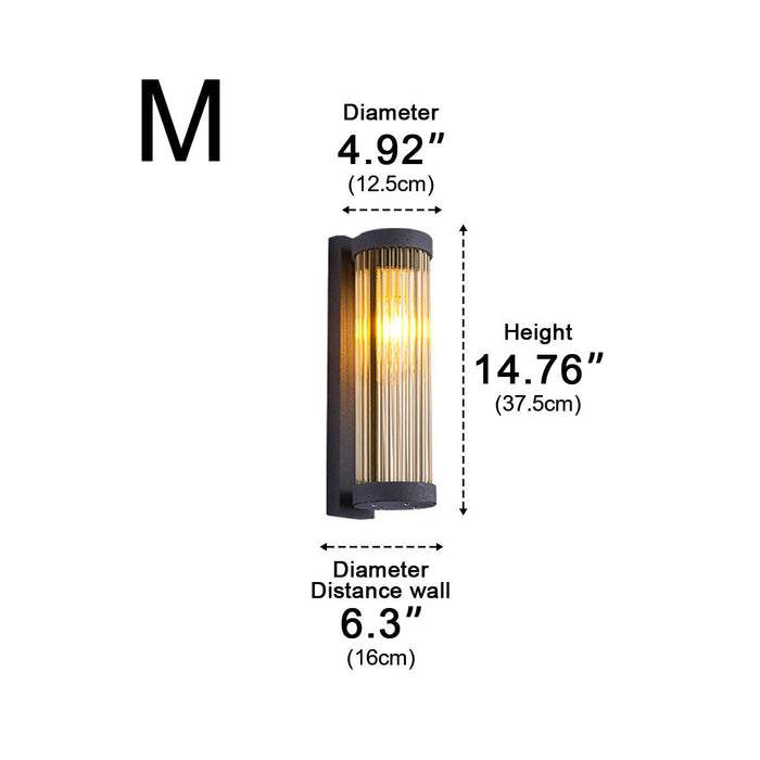 Solar, Dusk to Dawn Waterproof Cylinder LED Wall Sconce, Striped Glass Outdoor Light for Porch/Patio/Yard