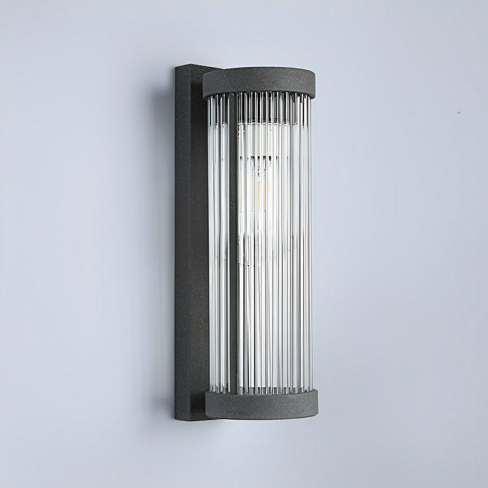 Solar, Dusk to Dawn Waterproof Cylinder LED Wall Sconce, Striped Glass Outdoor Light for Porch/Patio/Yard